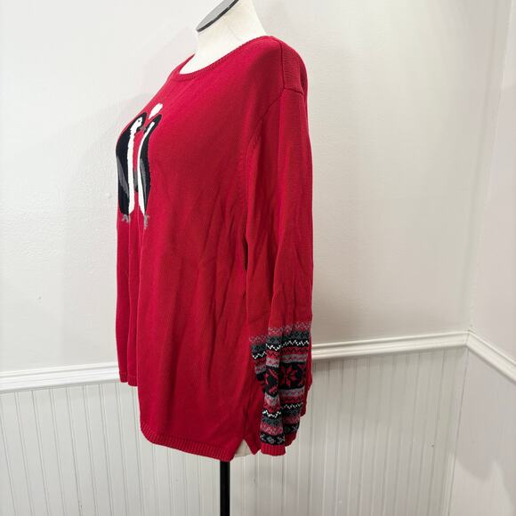 Coldwater Creek Plus Size 2X Penguin Sweater Red Winter Holiday Winter Christmas - Picture 2 of 13